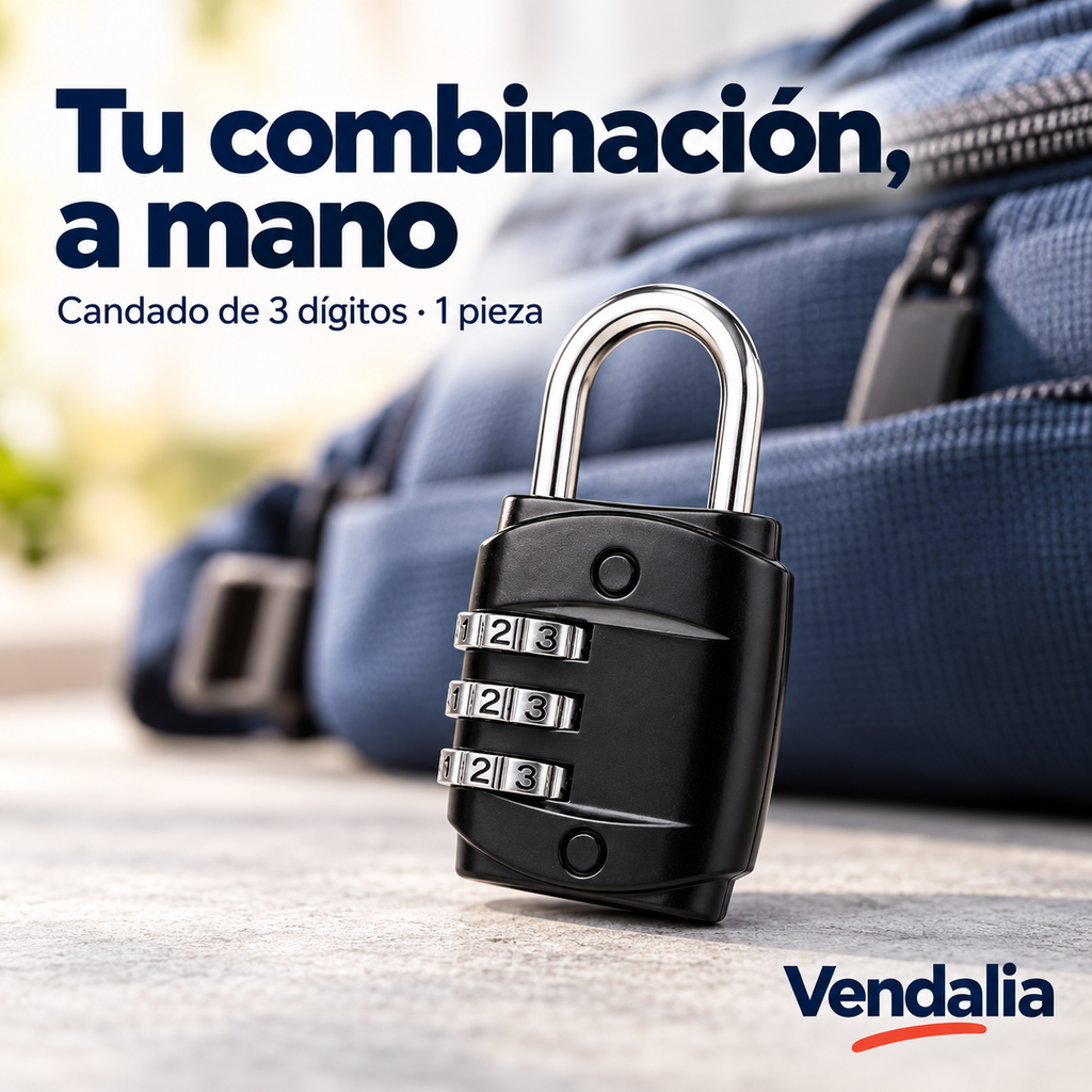 Tu combinación, a mano — Vendalia. Candado de 3 dígitos · 1 pieza