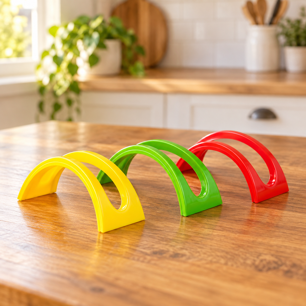 Soporte para Tacos de Plástico Colores Surtidos · Paquete de 3 piezas · fotografía ambientada de Vendalia · SKU 53608