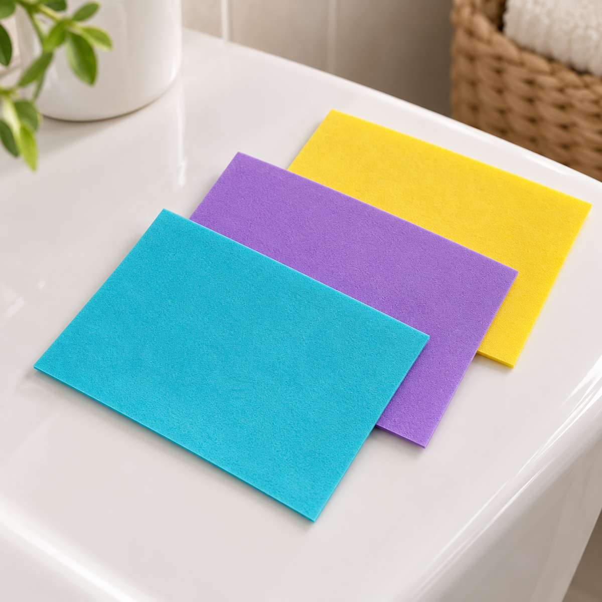 Detalle de las láminas solubles azul, morada y amarilla · Vendalia