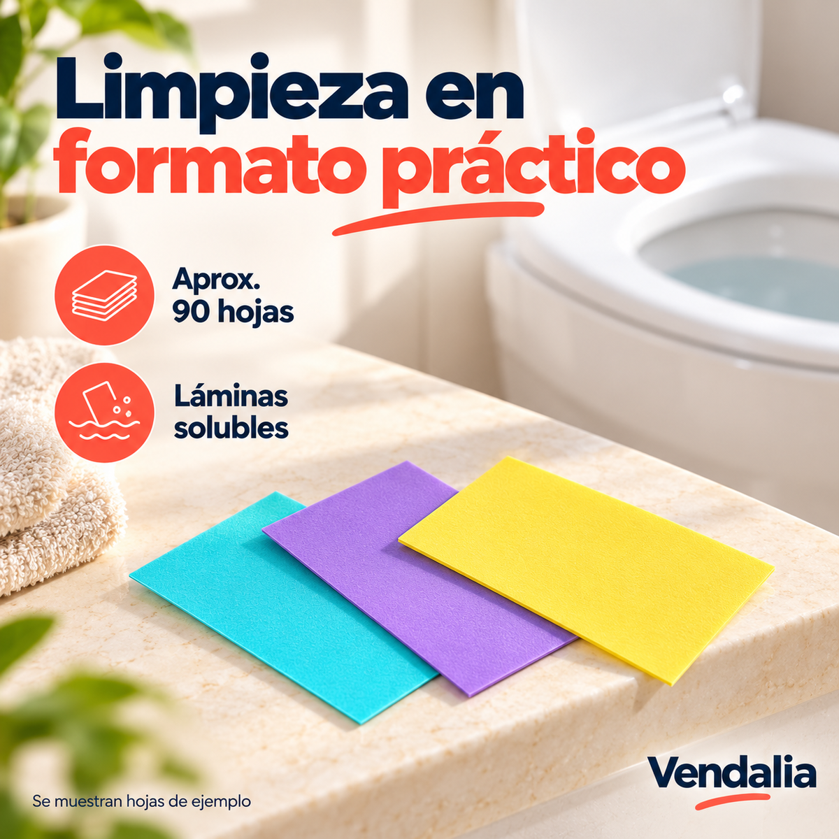 Hojas solubles para inodoro · aproximadamente 90 hojas · Vendalia