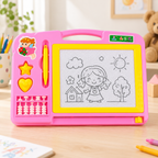 Pizarra mágica de dibujo rosa con lápiz, sellos y ábaco; color de ejemplo, se envía al azar según disponibilidad — Vendalia