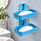Jabonera doble de pared con drenaje — Azul — SKU 53679