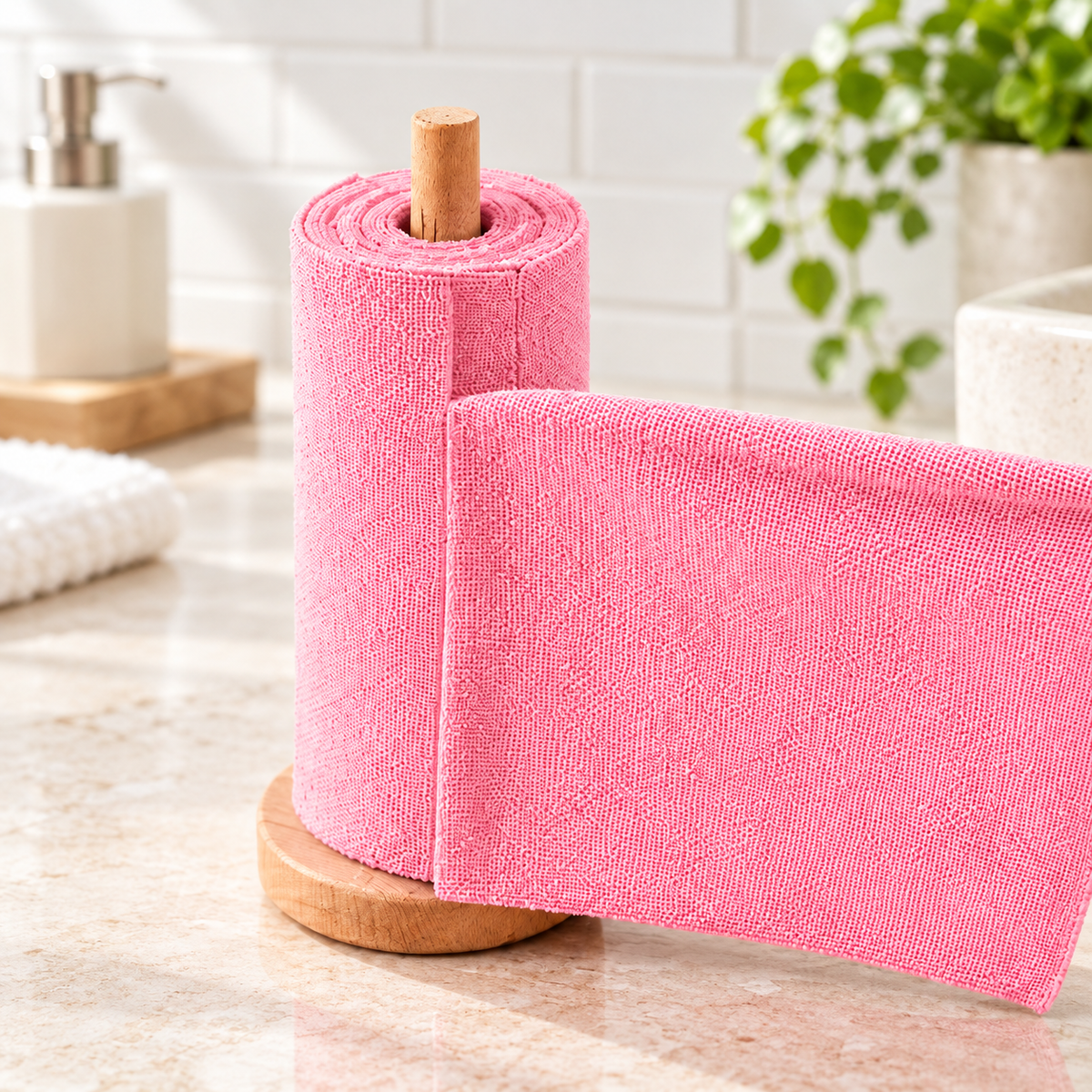 Rollo de toallas reutilizables de microfibra en ambiente de hogar — Vendalia
