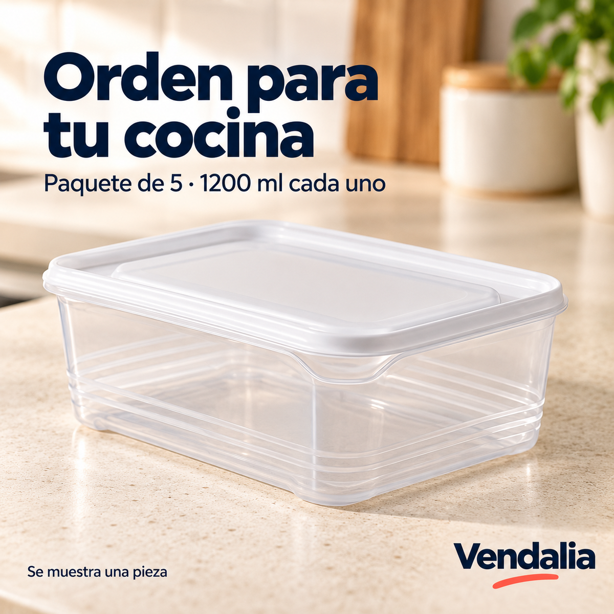 Contenedor Hermético para Alimentos, 1200 ml · Paquete de 5 piezas — portada Vendalia