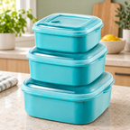 Set de Contenedores Herméticos Cuadrados para Alimentos (3 Piezas) en ambiente de hogar — Vendalia