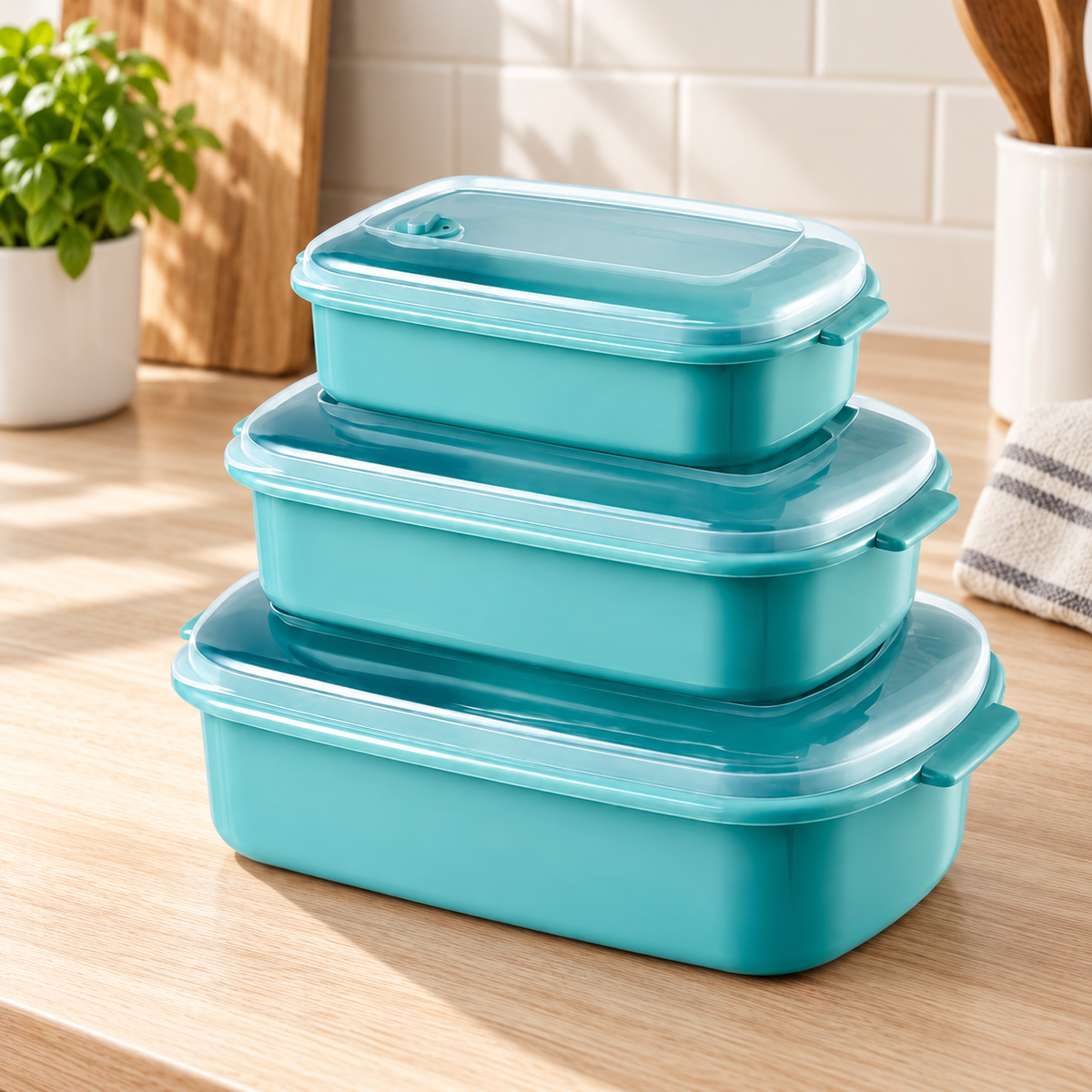 Set de Contenedores Herméticos Rectangulares para Alimentos (3 Piezas) en ambiente de hogar — Vendalia