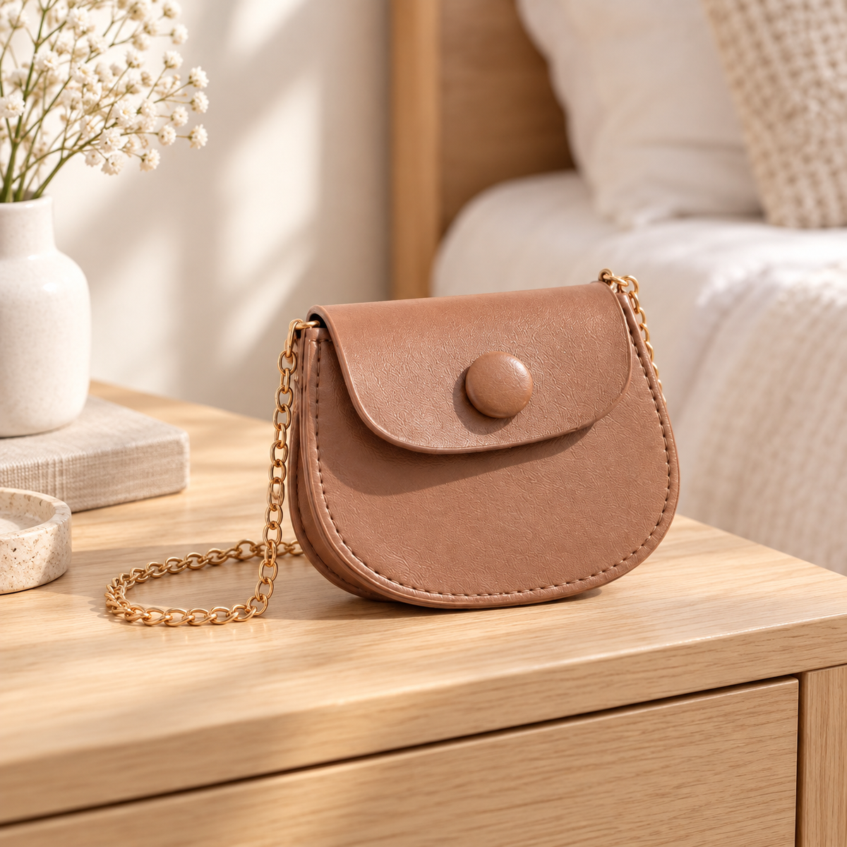 Bolso Mini Bandolera con Cadena (Café claro) en ambiente Vendalia