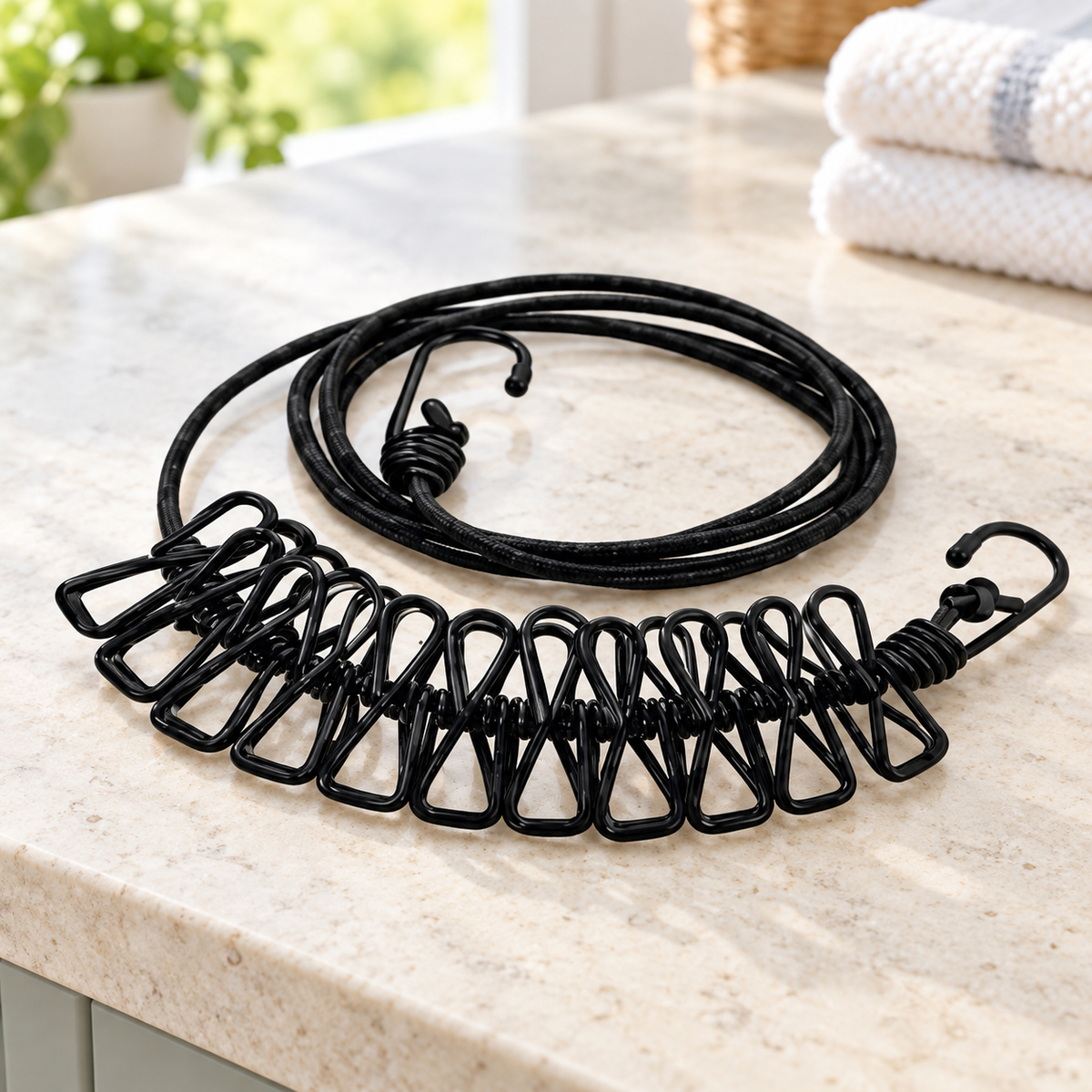 Cuerda para tender ropa con pinzas — Negro — SKU 53746