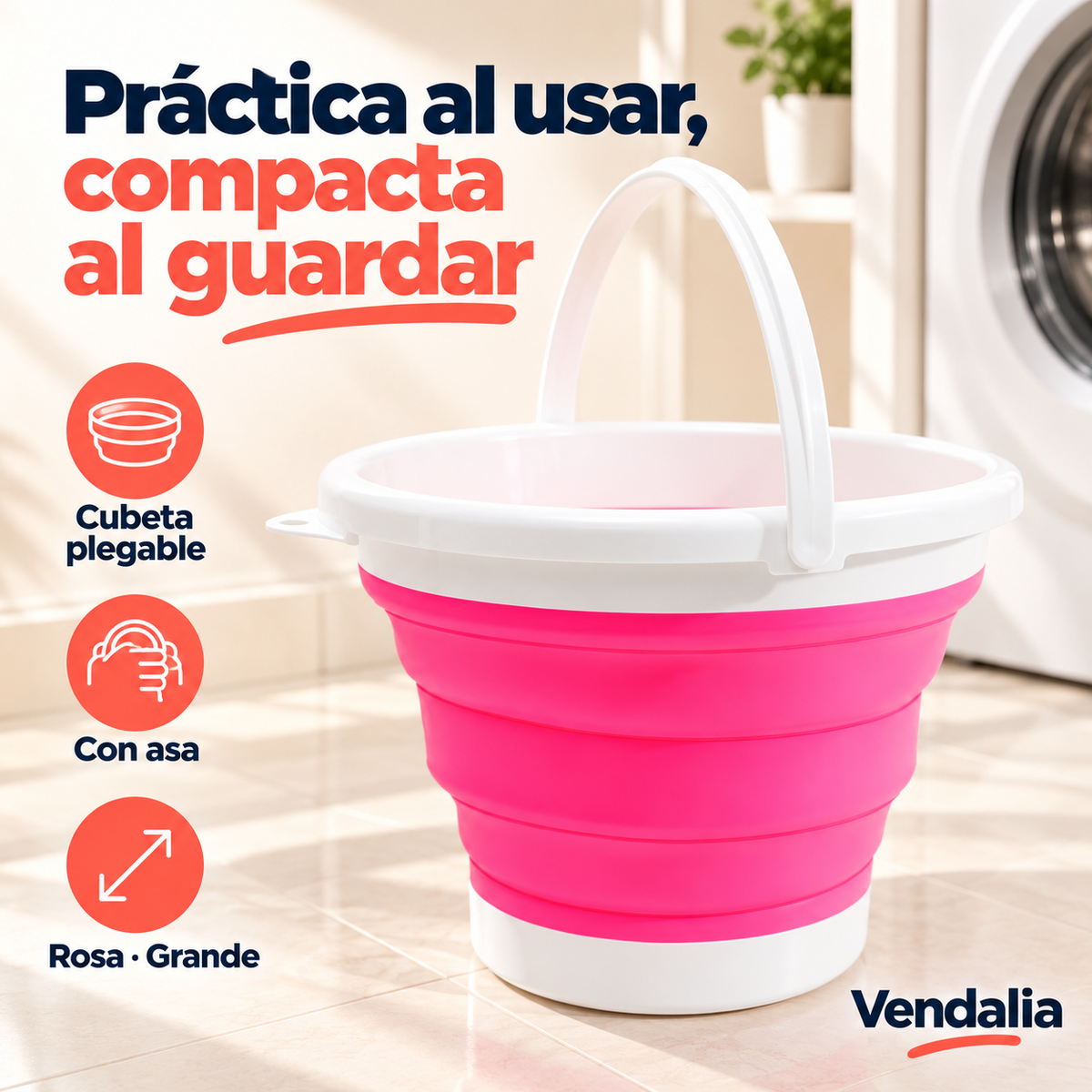 Cubeta plegable grande rosa y blanca — portada Vendalia