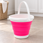 Cubeta plegable grande rosa con borde, asa y base blancos