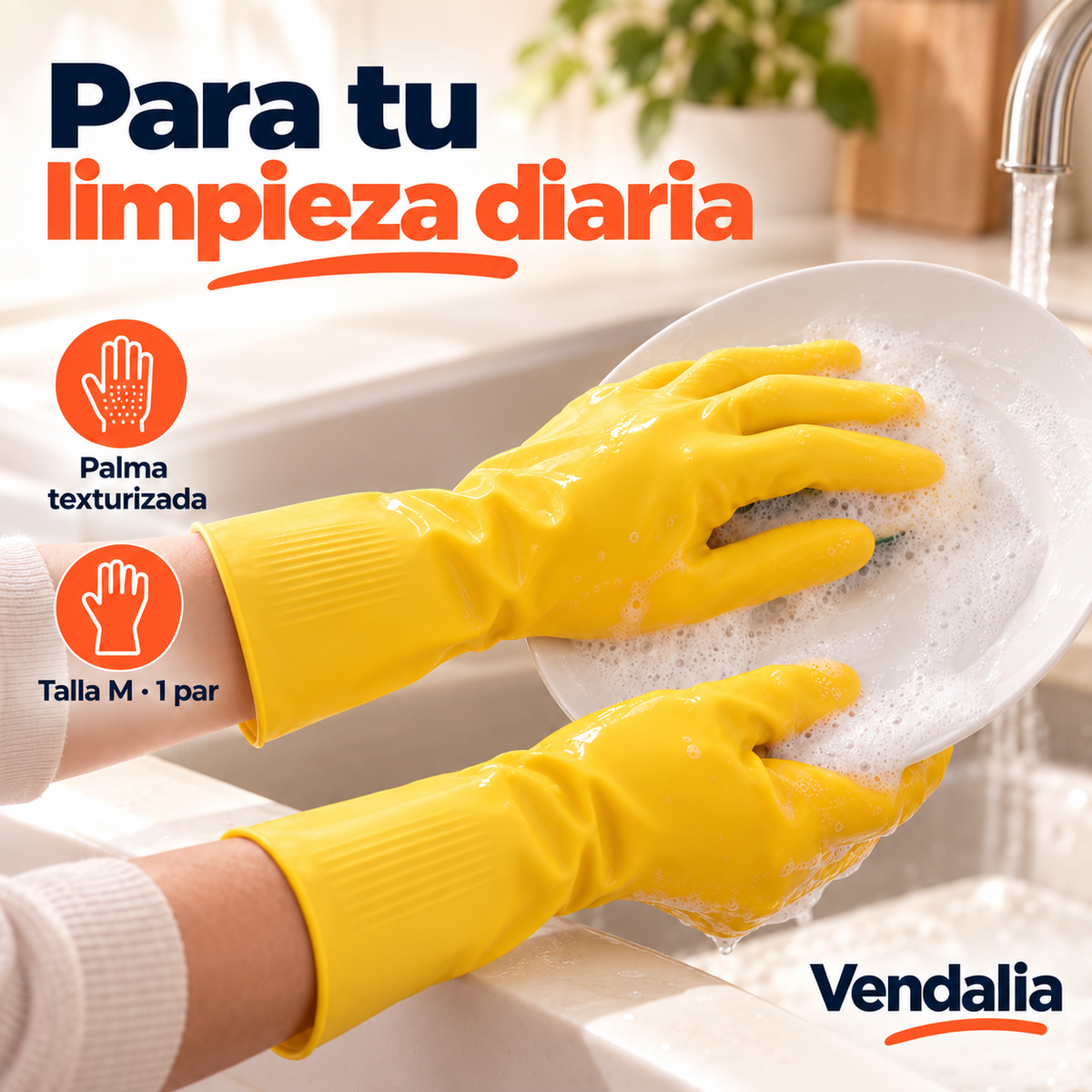 Guantes amarillos de látex, talla M · 1 par · Vendalia