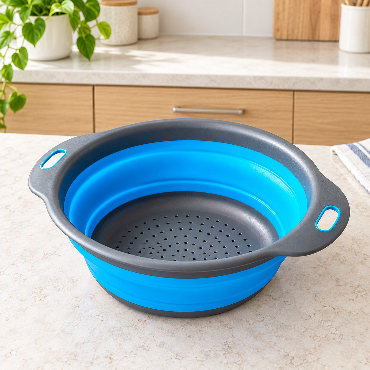 Colador Escurridor Plegable de Silicona en ambiente de hogar — Vendalia