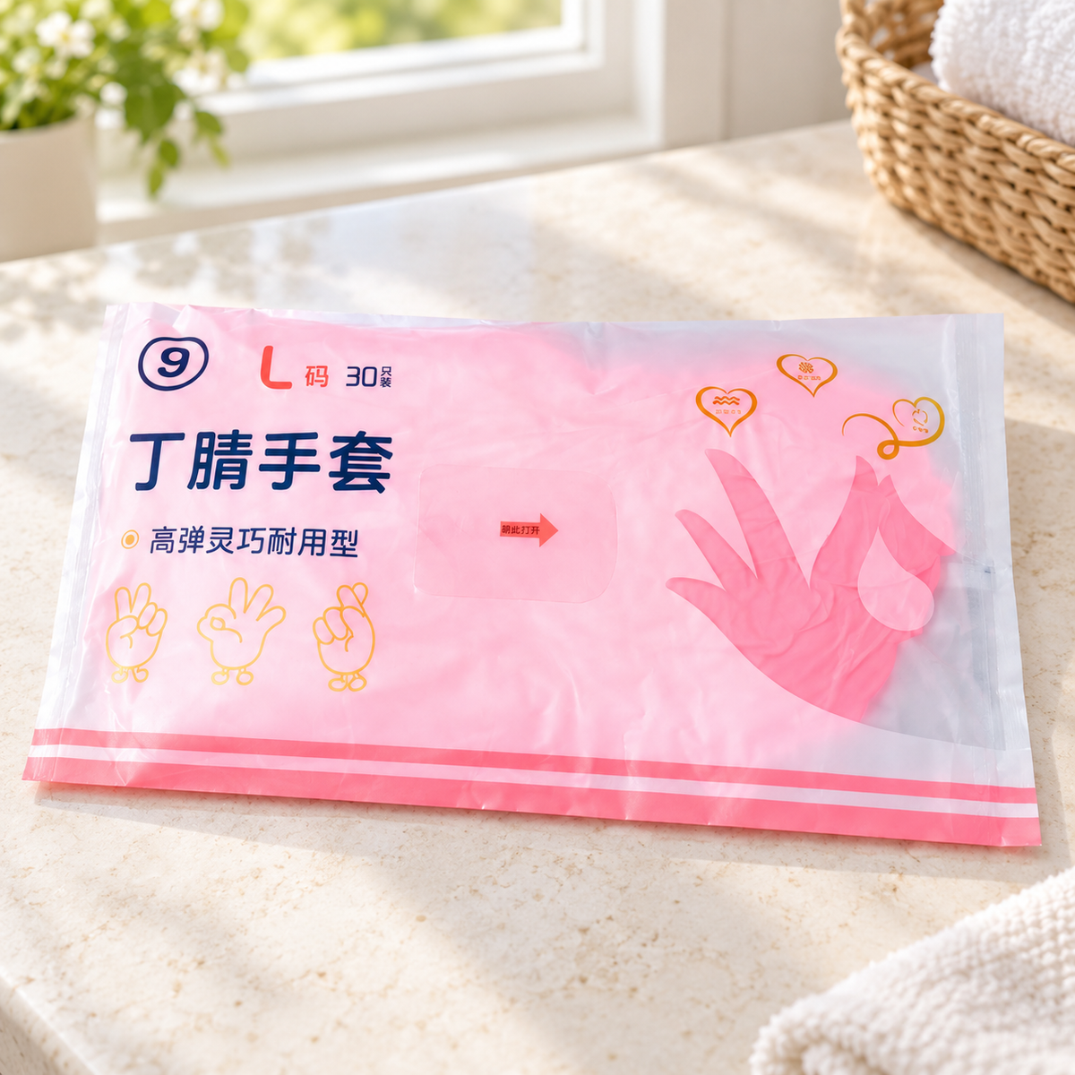 Pack de Guantes de limpieza de látex Talla L en ambiente de hogar — Vendalia