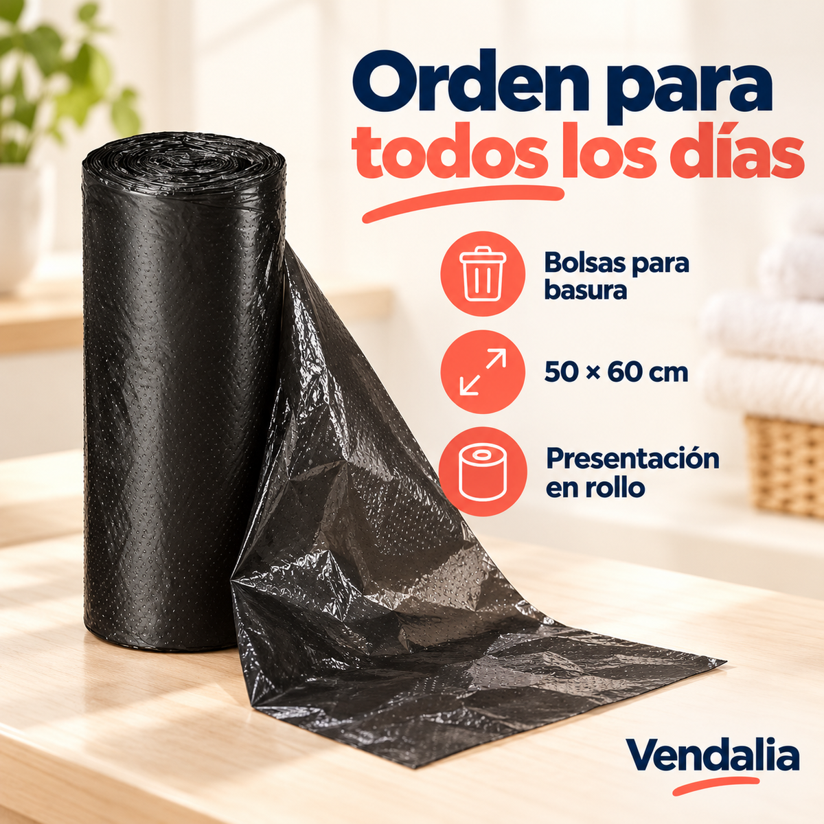Bolsas negras para basura de 50 × 60 cm — portada Vendalia