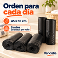 Bolsas negras 45 × 55 cm, paquete de 5 rollos con 30 bolsas por rollo · Vendalia