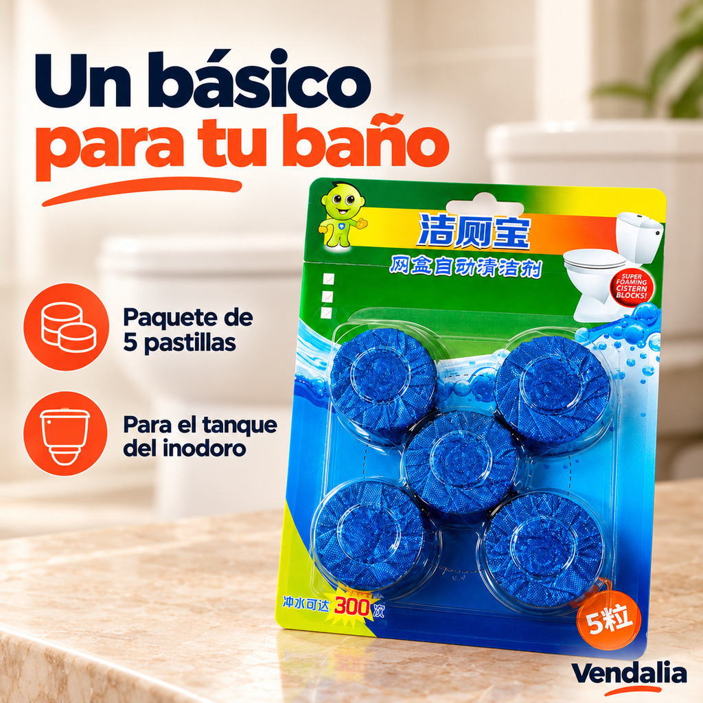 Paquete de cinco pastillas azules para inodoro · Vendalia