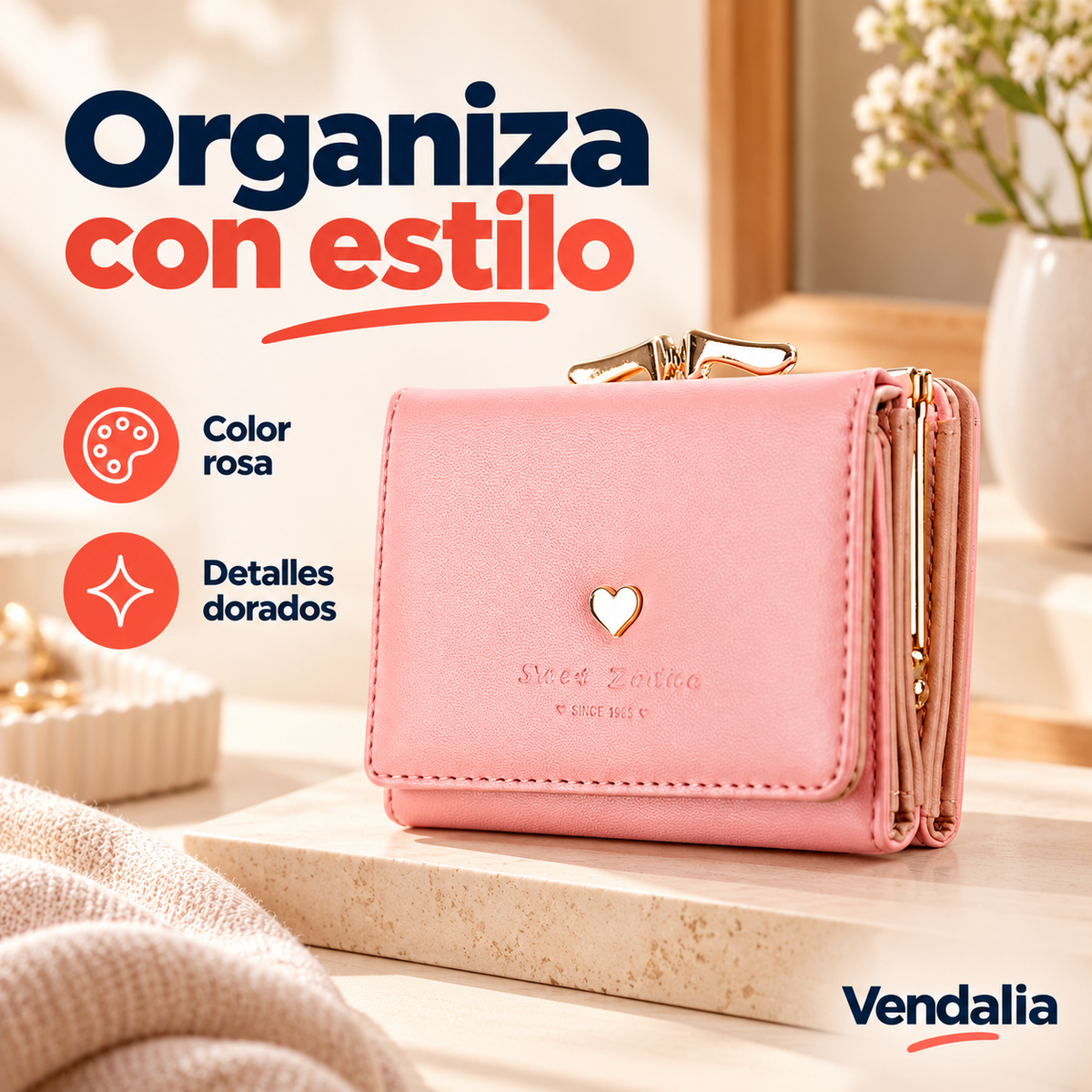 Cartera rosa con monedero — portada — Vendalia — SKU 53787