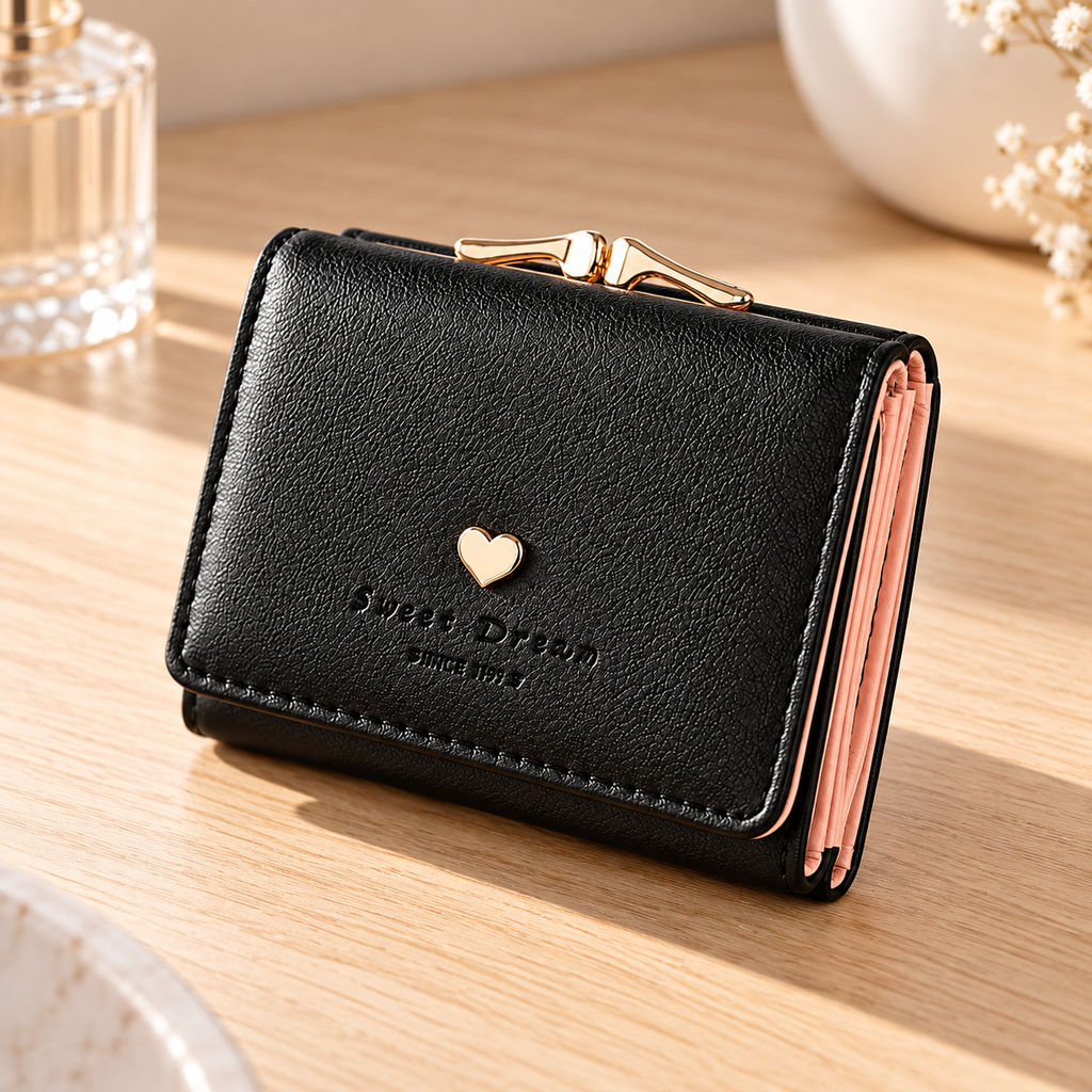 Cartera Compacta Elegante con monedero negra — fotografía ambientada del producto