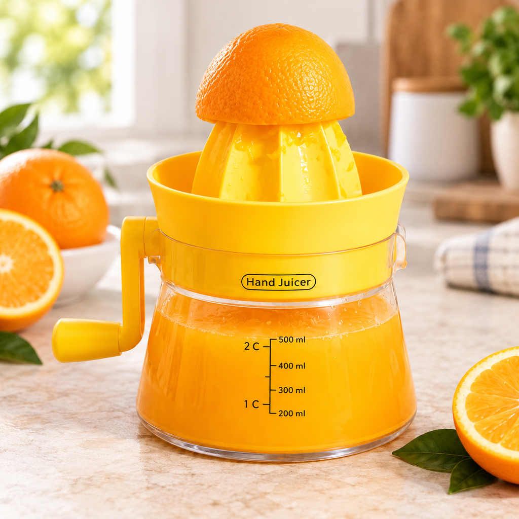 Exprimidor Manual de Cítricos con Manivela con jugo como ejemplo de uso — Vendalia