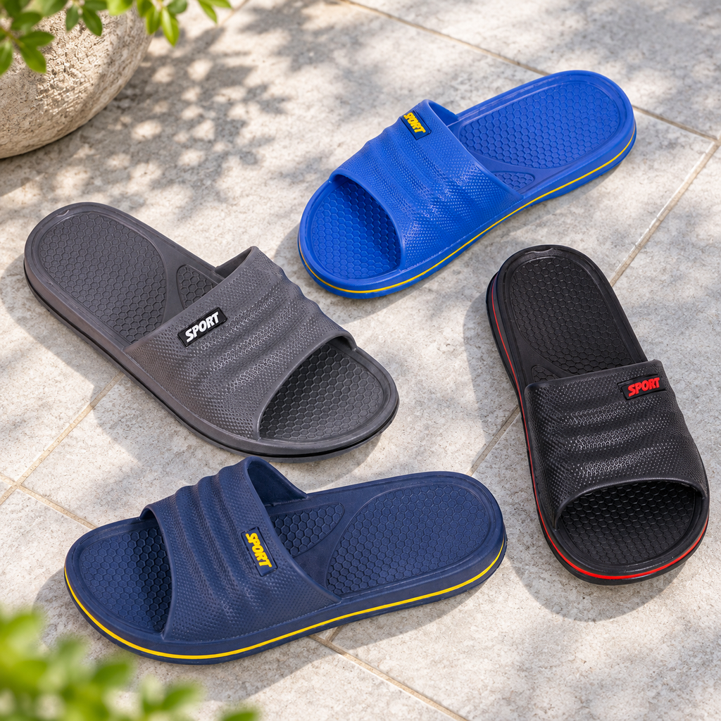 Sandalias Juvenil Tipo Slide Mod 608 22/26 YITAI · Caja de 60 pares en ambiente de hogar — Vendalia