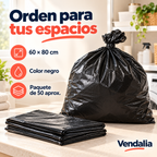 Bolsas negras de 60 × 80 cm; paquete de 50 aproximadamente — Presentación Vendalia
