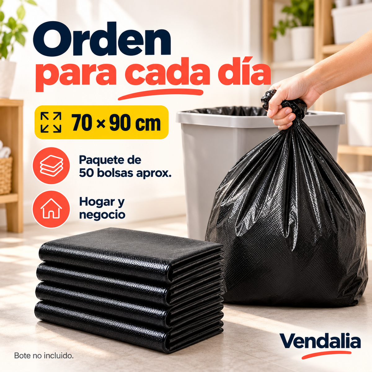 Bolsa de plástico para basura 70x90 cm · Paquete de 50 piezas — portada Vendalia