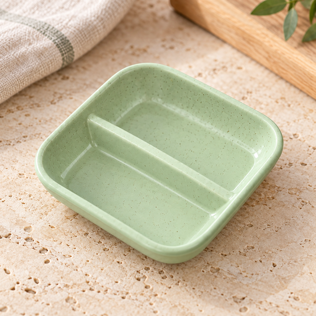 Platito Doble para Dips Verde en ambiente de hogar — Vendalia