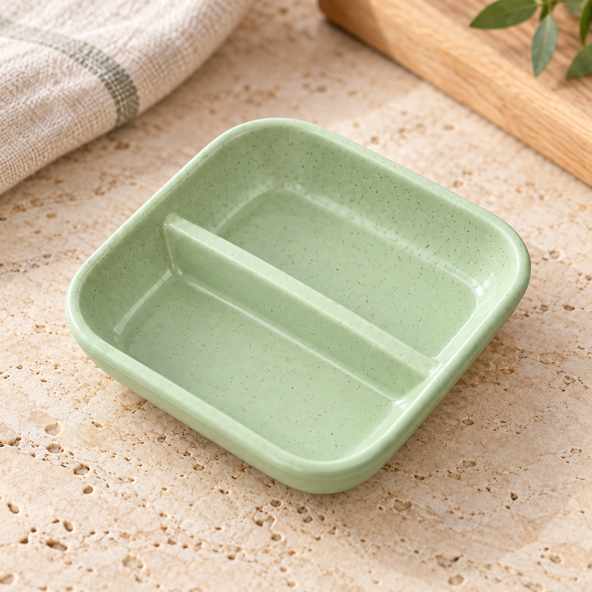 Platito Doble para Dips Verde en ambiente de hogar — Vendalia