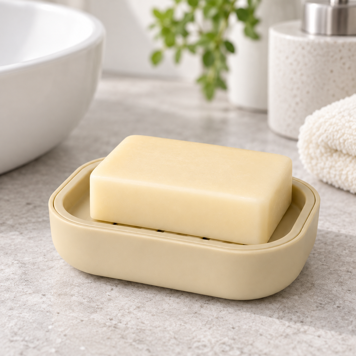 Jabonera con drenaje desmontable — Beige — SKU 54009
