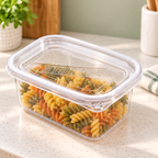 Recipiente de plástico con Tapa Transparente 709 ml en ambiente de hogar — Vendalia. Los alimentos y accesorios de ambientación no están incluidos.