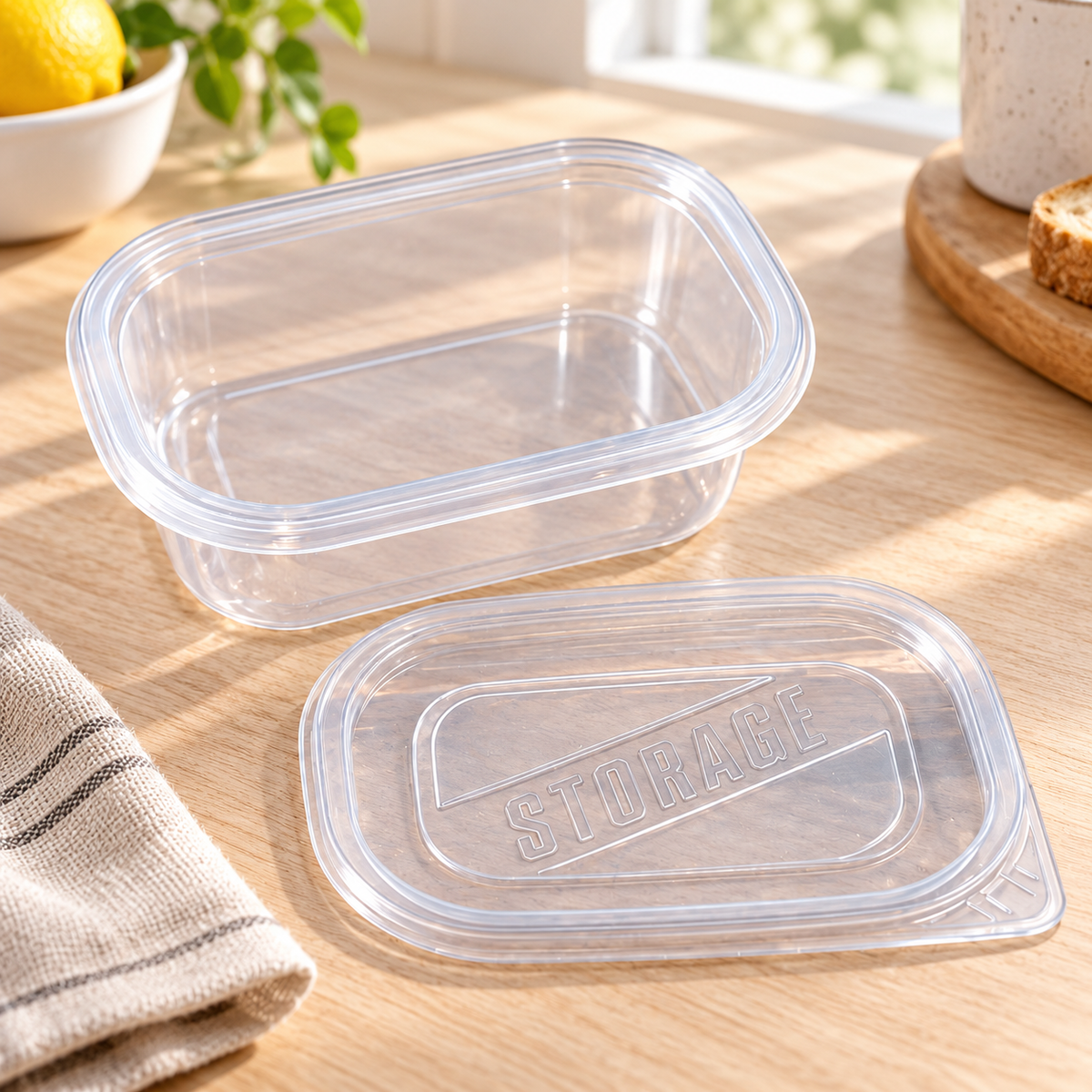 Recipiente de plástico con Tapa Transparente 280 ml en ambiente de hogar — Vendalia