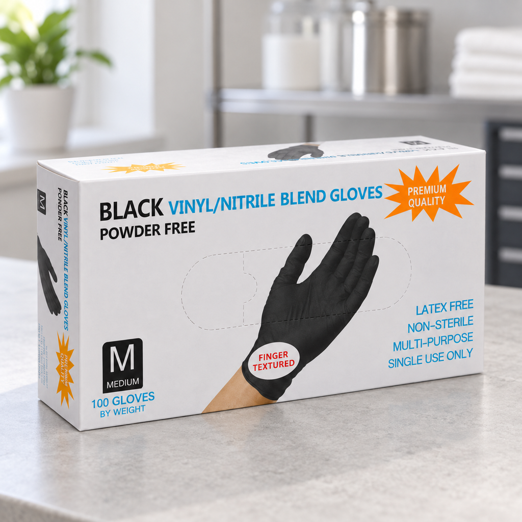 Guantes Desechables Negros de Vinilo y Nitrilo Talla M 100 Piezas en ambiente de hogar — Vendalia