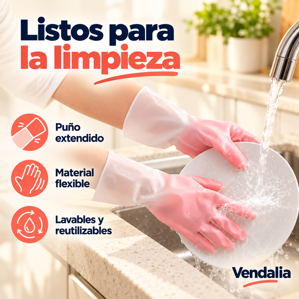 Guantes rosa con puño blanco extendido — portada Vendalia