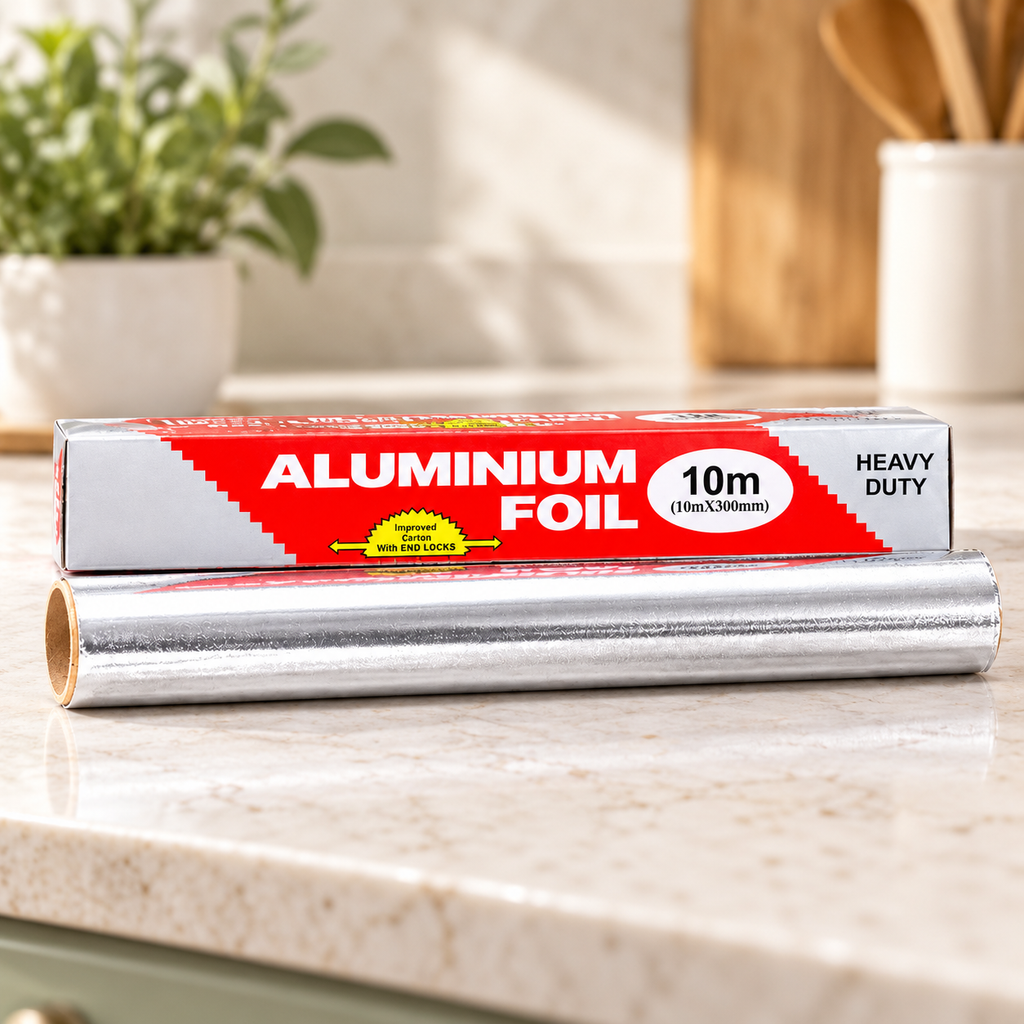 Rollo de papel aluminio 30cm de ancho x 10m en ambiente de hogar — Vendalia