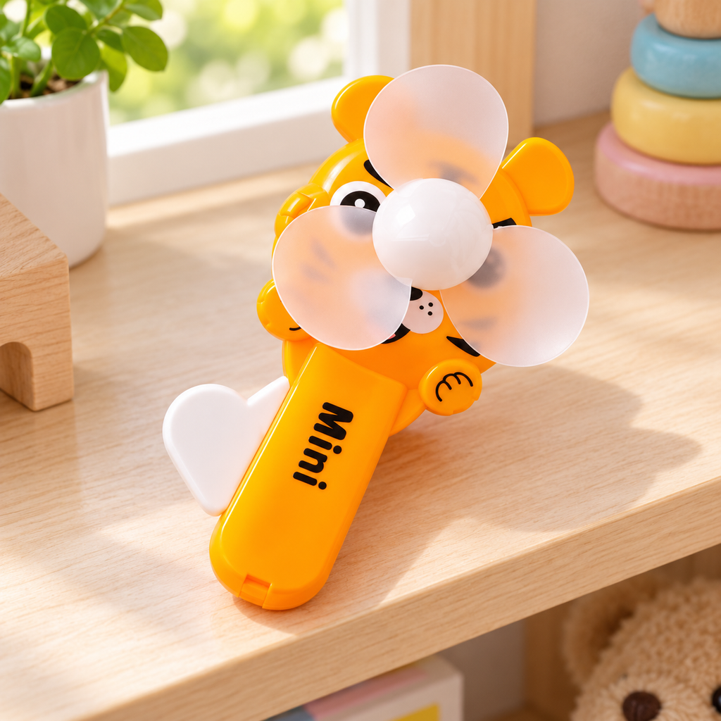 Mini Ventilador Infantil Portátil Colores Surtidos en ambiente de hogar — Vendalia. La fotografía muestra un ejemplo de diseño y color; se envía una pieza al azar según disponibilidad del proveedor.