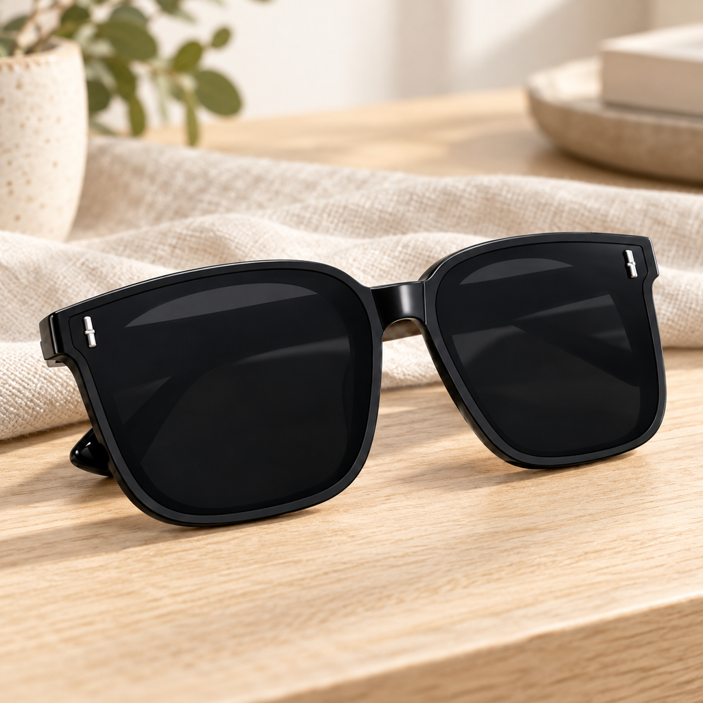 Lentes de Sol Unisex Cuadrados Negros en ambiente de hogar — Vendalia