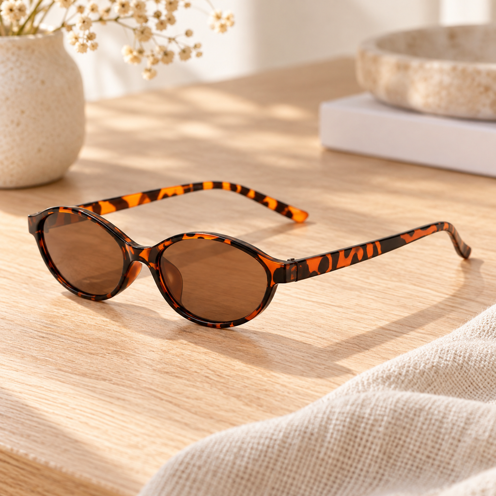 Lentes de Sol Carey Ovalados en ambiente de hogar — Vendalia