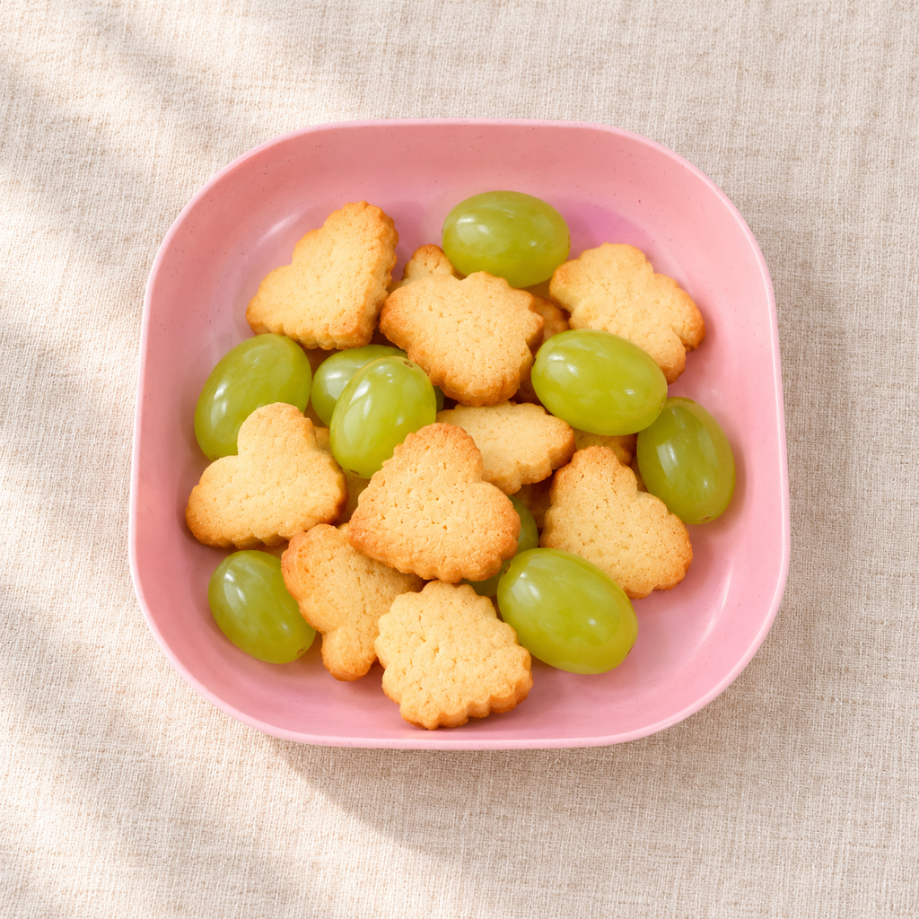 Plato cuadrado rosa — vista de uso; alimentos no incluidos