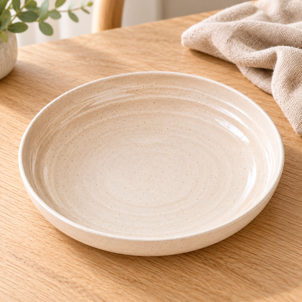 Plato Redondo 20 x 20 cm Beige en ambiente de hogar — Vendalia