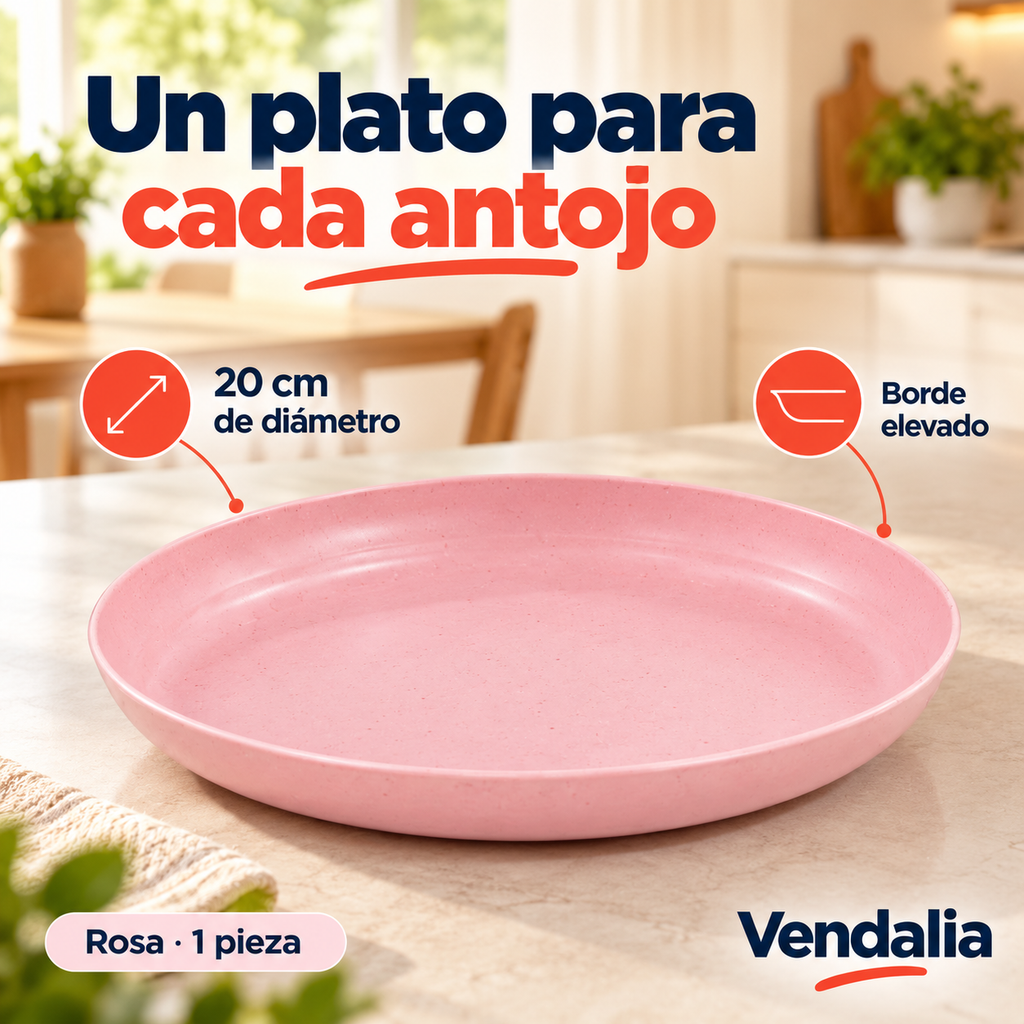 Plato redondo de 20 cm rosa — Presentación Vendalia