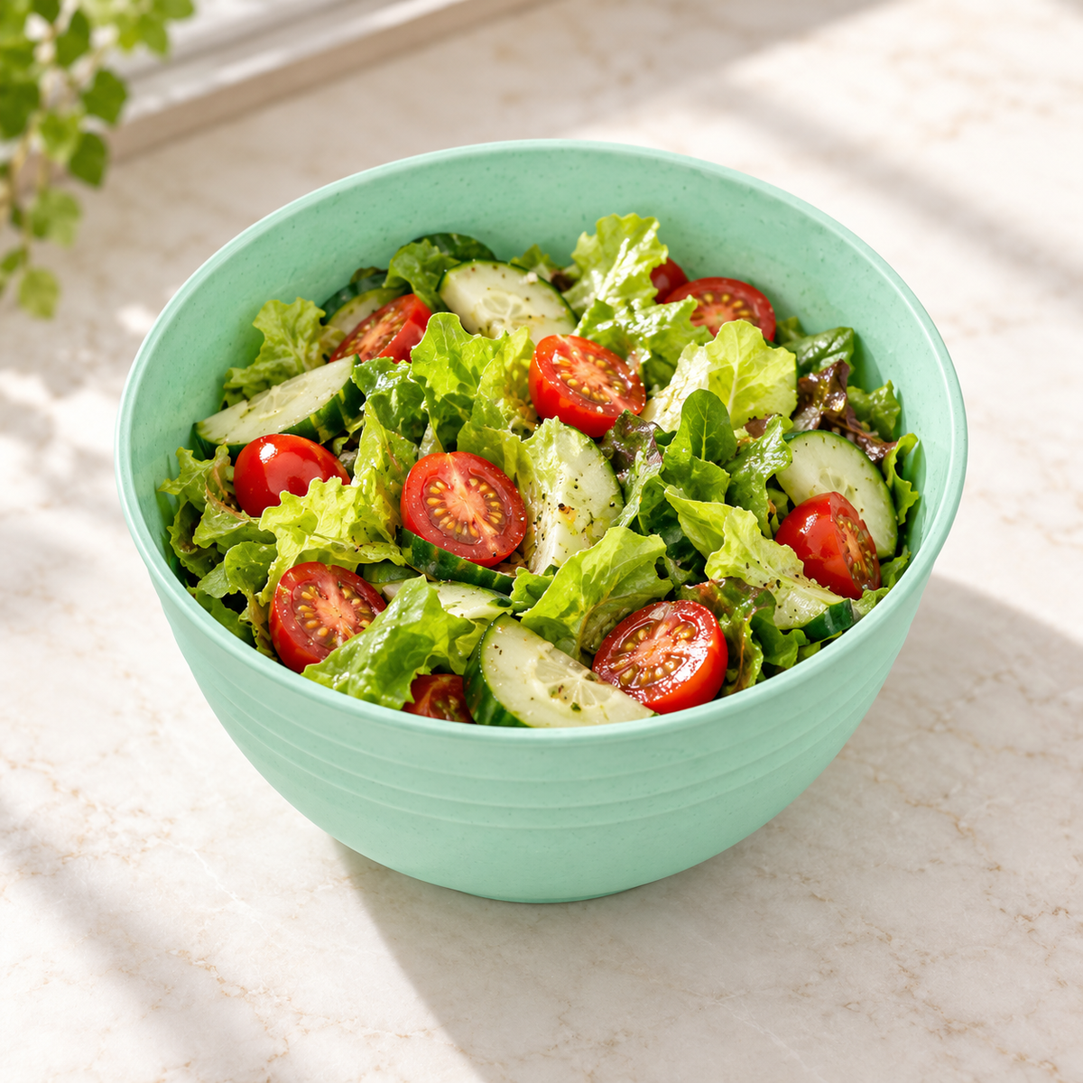 Bowl de 700 ml verde menta — Vista de uso; alimentos y accesorios de ambientación no incluidos
