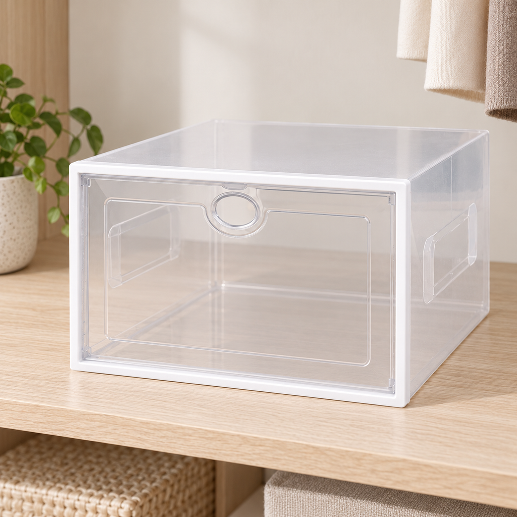 Caja organizadora transparente para calzado — Marco blanco — SKU 54163