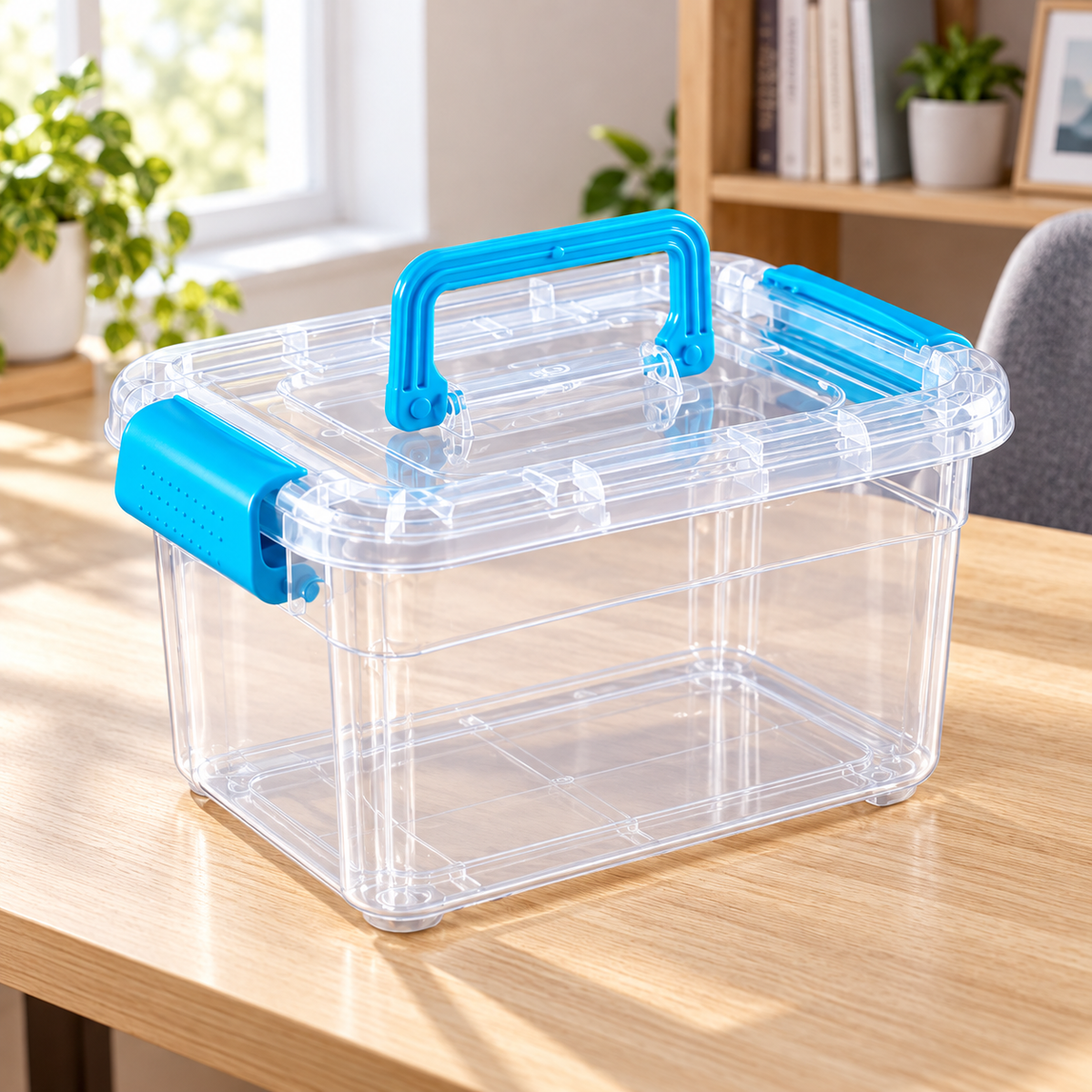 Cesta de almacenamiento apilable de plástico M (3kg) en ambiente de hogar — Vendalia