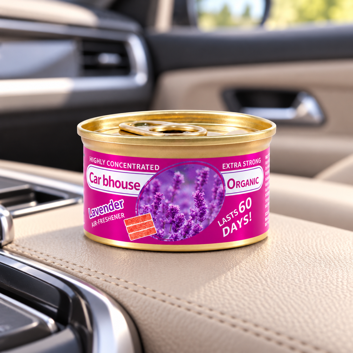 Aromatizante en Lata para Auto Fragancia Lavanda en ambiente Vendalia