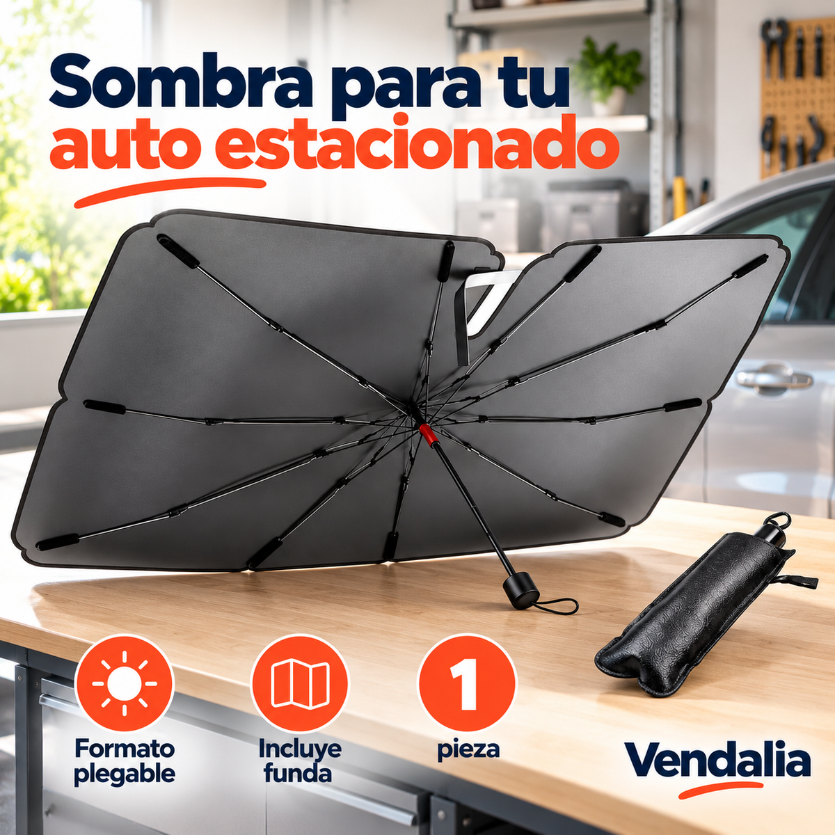 Parasol plegable tipo paraguas con funda · Vendalia
