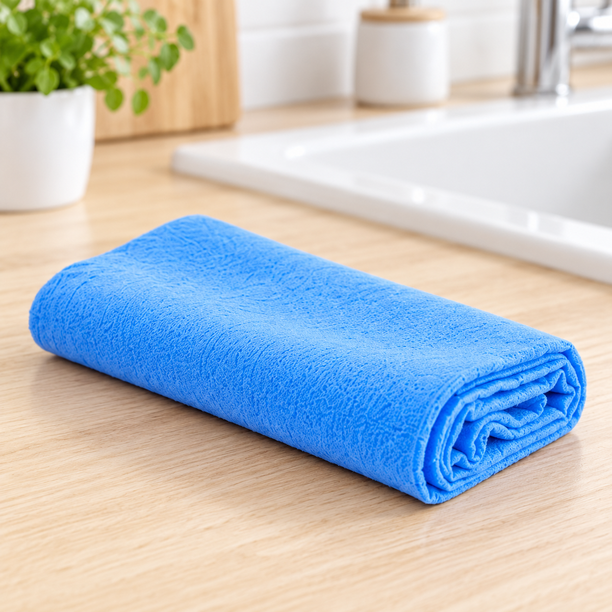 Paño de limpieza PVA en ambiente de hogar — Vendalia. Ejemplo en azul; el color se envía al azar según disponibilidad.