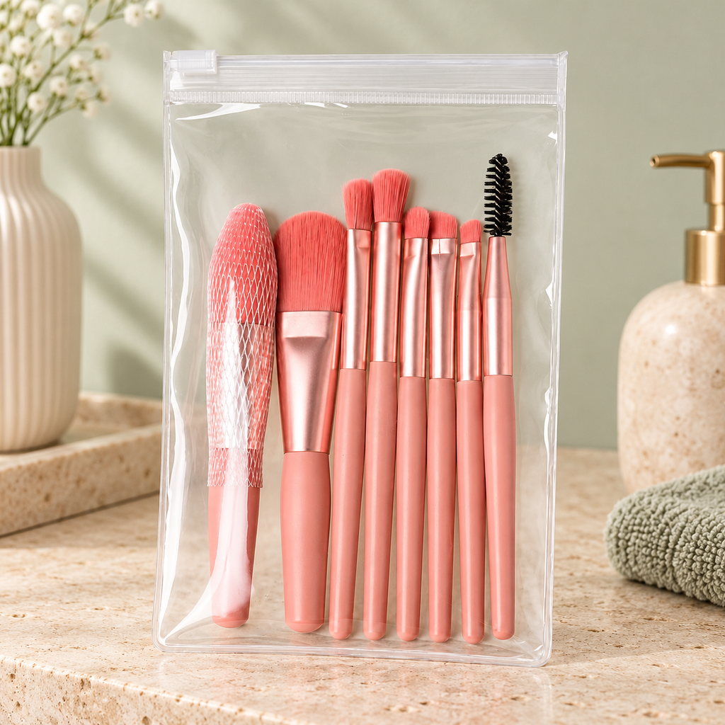 Set de 8 brochas de maquillaje con estuche — Rosa — SKU 54224