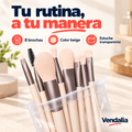 Set de 8 brochas beige con estuche — presentación Vendalia