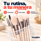 Set de 8 brochas beige con estuche — presentación Vendalia