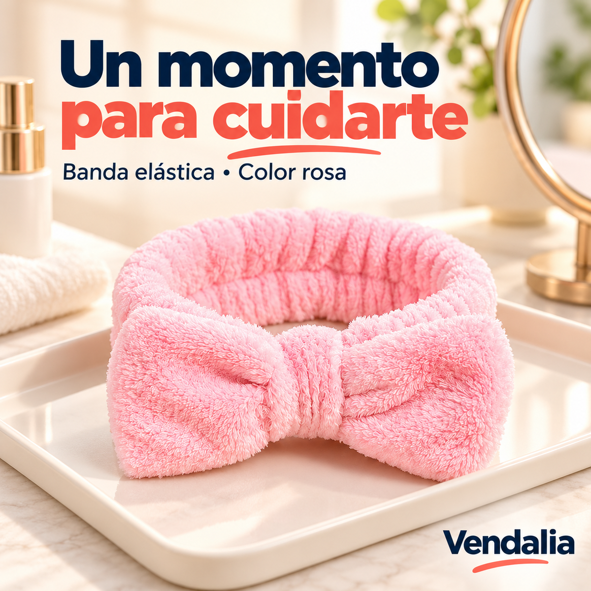 Diadema facial con moño rosa — Vendalia.